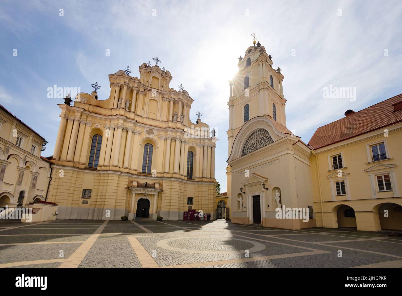 Church of St Johns, Vilnius University church, exterior, with tower, Vilnius Old Town, 14th century, reconstructed in 1700s; Vilnius Lithuania Europe Stock Photo