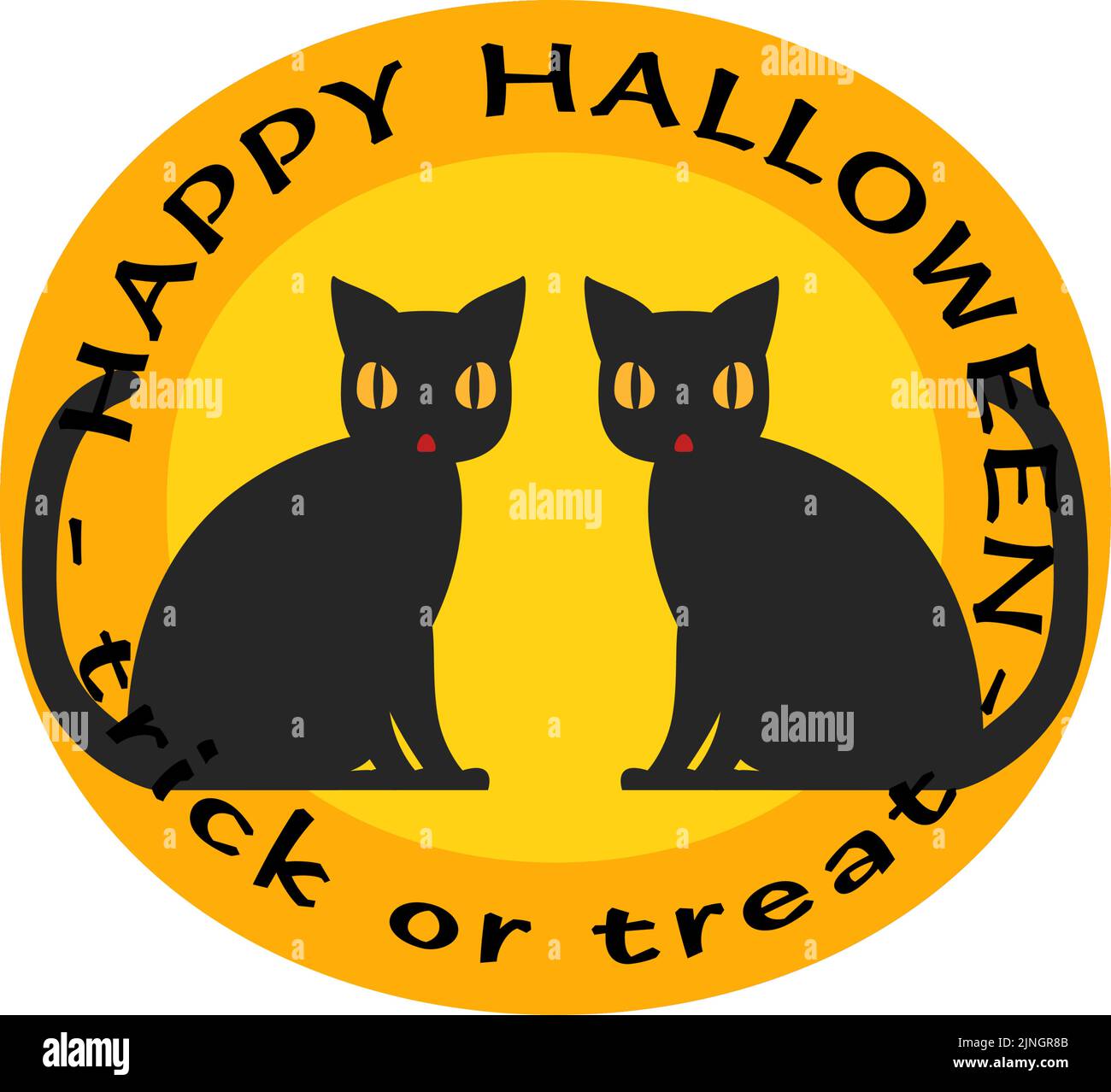 Halloween orange icon, illustration of two black cats in mirror  Vector illustration Stock Vector