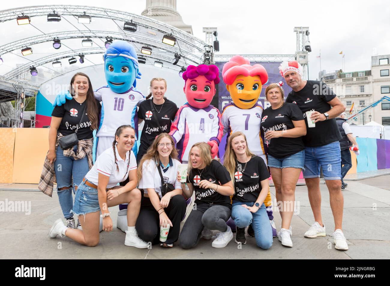 Football fans gather in Trafalgar Square ahead of tonight’s UEFA Women’s Euro 2022 Finals, in which England plays against Germany.   Image shot on 31s Stock Photo