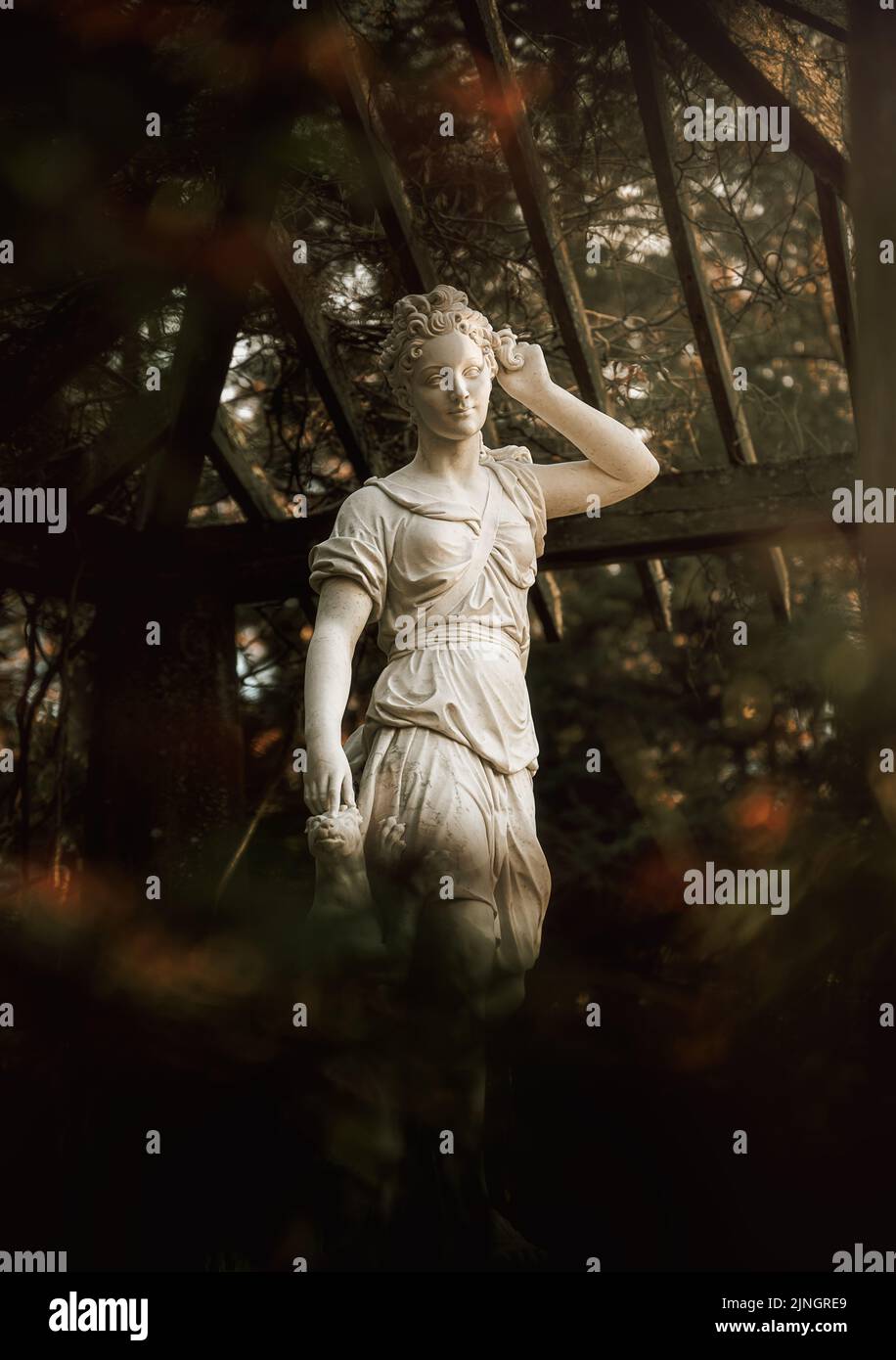 A vertical shot of the statue of Diana, Goddess of Hunt in Asheville, North Carolina, United States Stock Photo