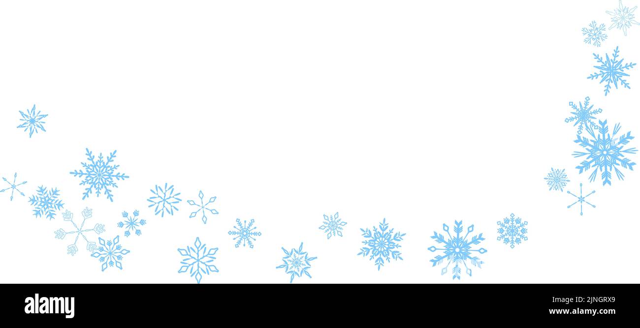 Cool light blue snowflake frame illustration, white background Stock ...
