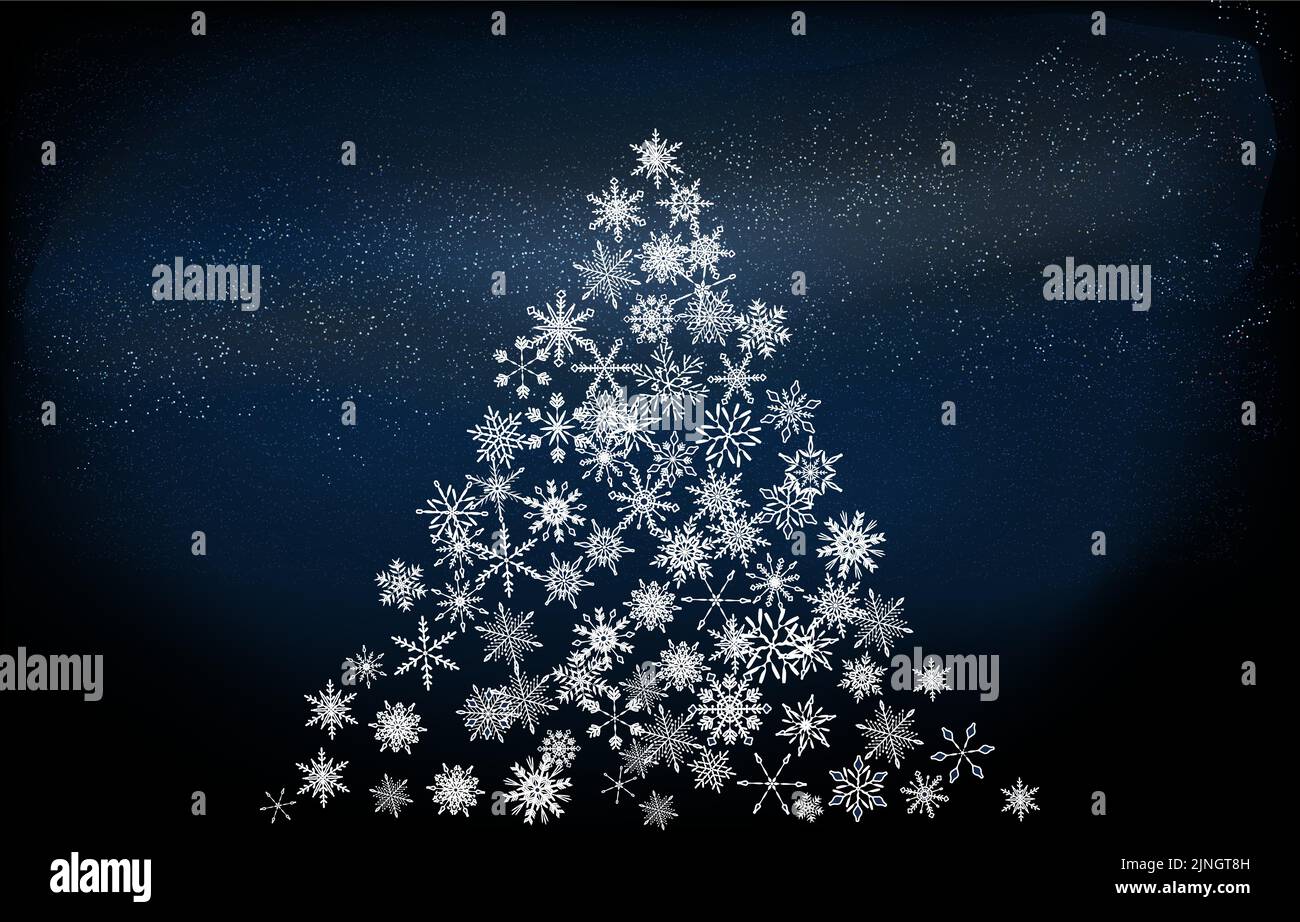 Background material Christmas tree made of snow and starry sky, blue