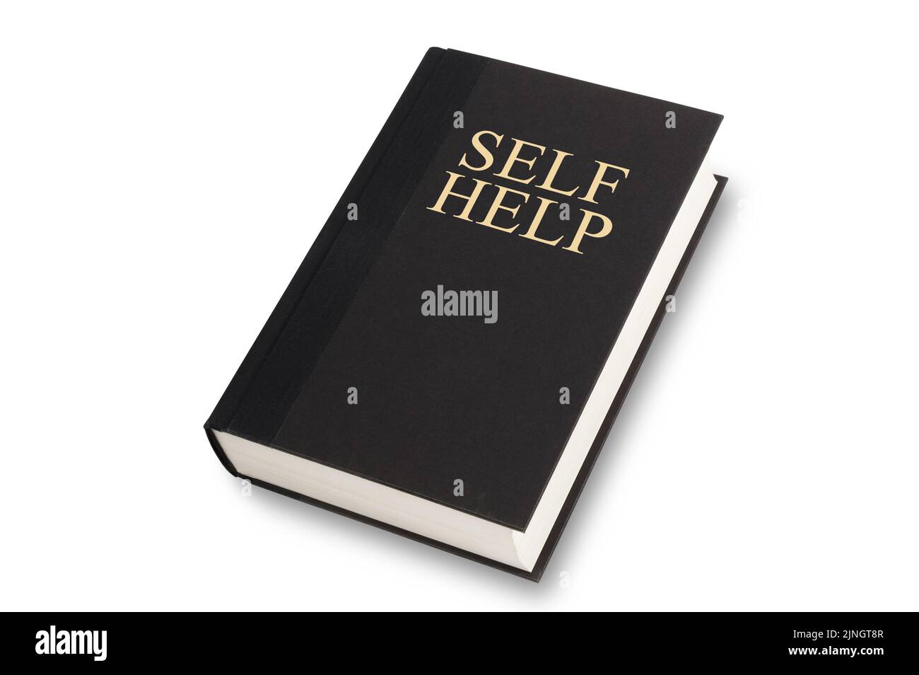 Black book with the words self-help title on front. Isolated on white with path Stock Photo
