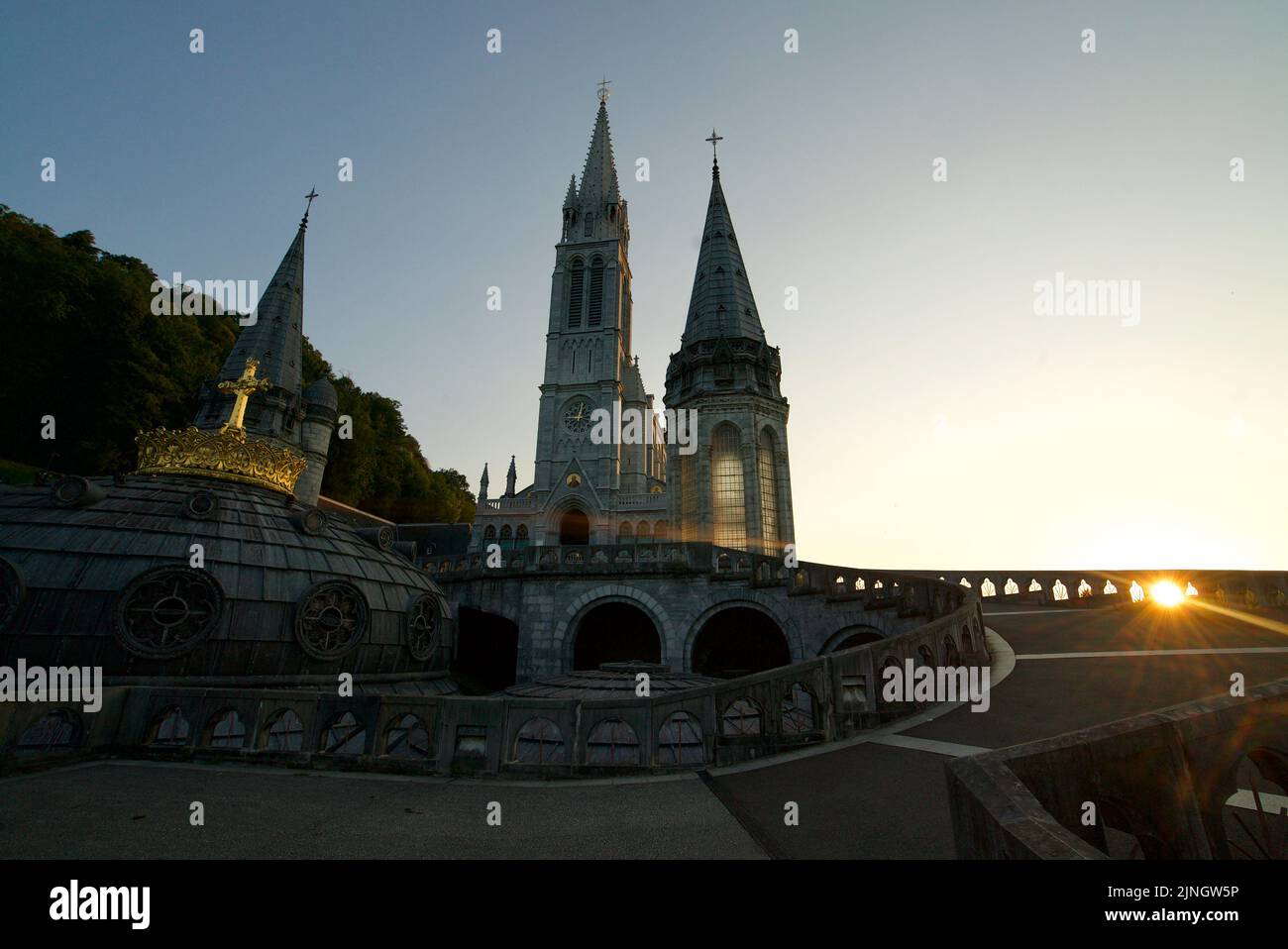 Sunset at Sanctuaires NotreDame de Lourdes, a Catholic pilgrimage site