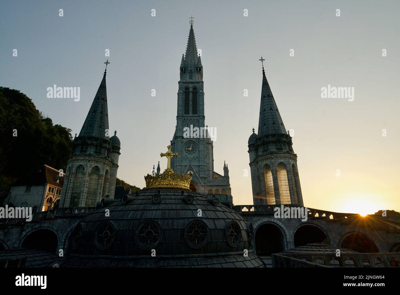 Sunset at Sanctuaires NotreDame de Lourdes, a Catholic pilgrimage site