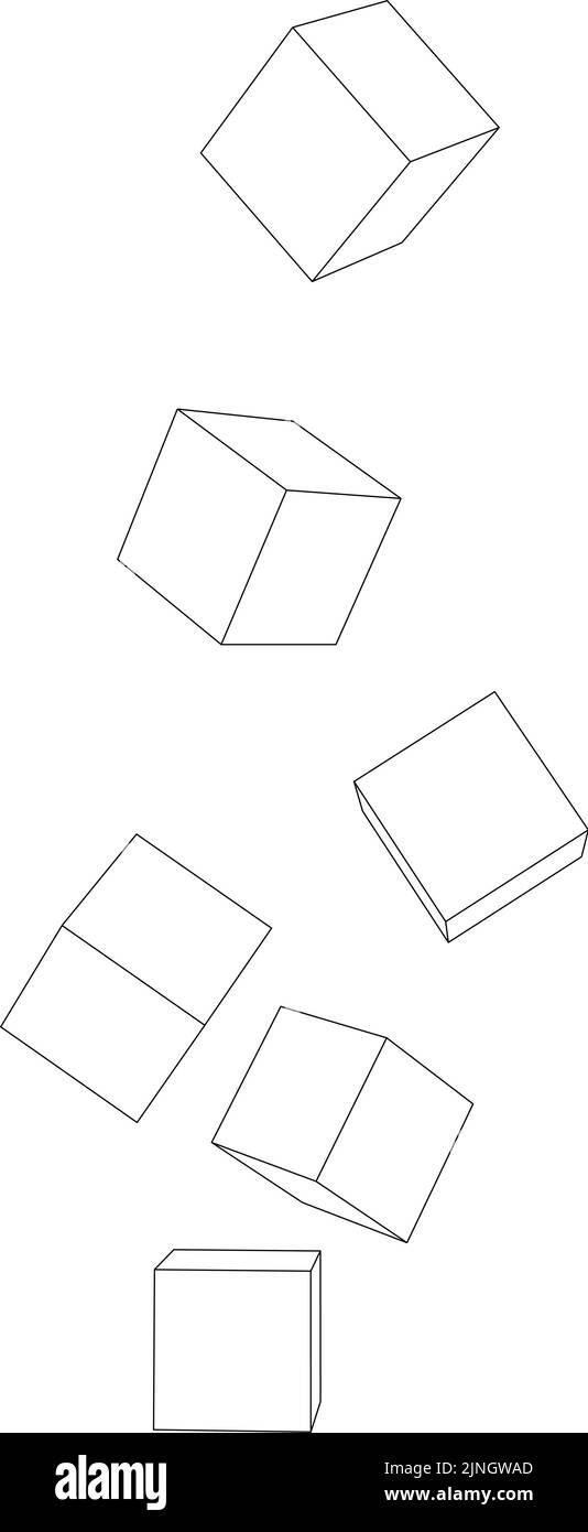 Vector illustration of falling cubes line art Stock Vector