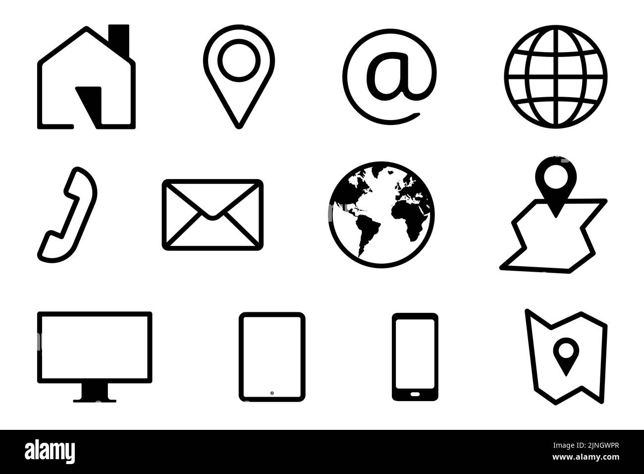 Business contact icon set. Group of Communication symbols for web and mobile app. Outline style Vector illustration Stock Vector