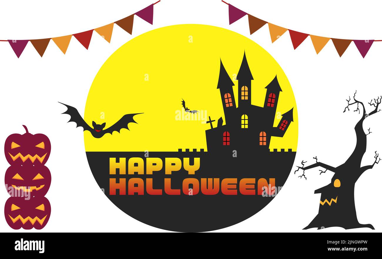 Halloween castle and moonlit night illustration, unprocessed version  Vector illustration Stock Vector
