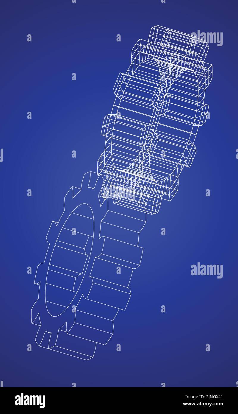Vector illustration of gears line art on blue background representing a blue print Stock Vector