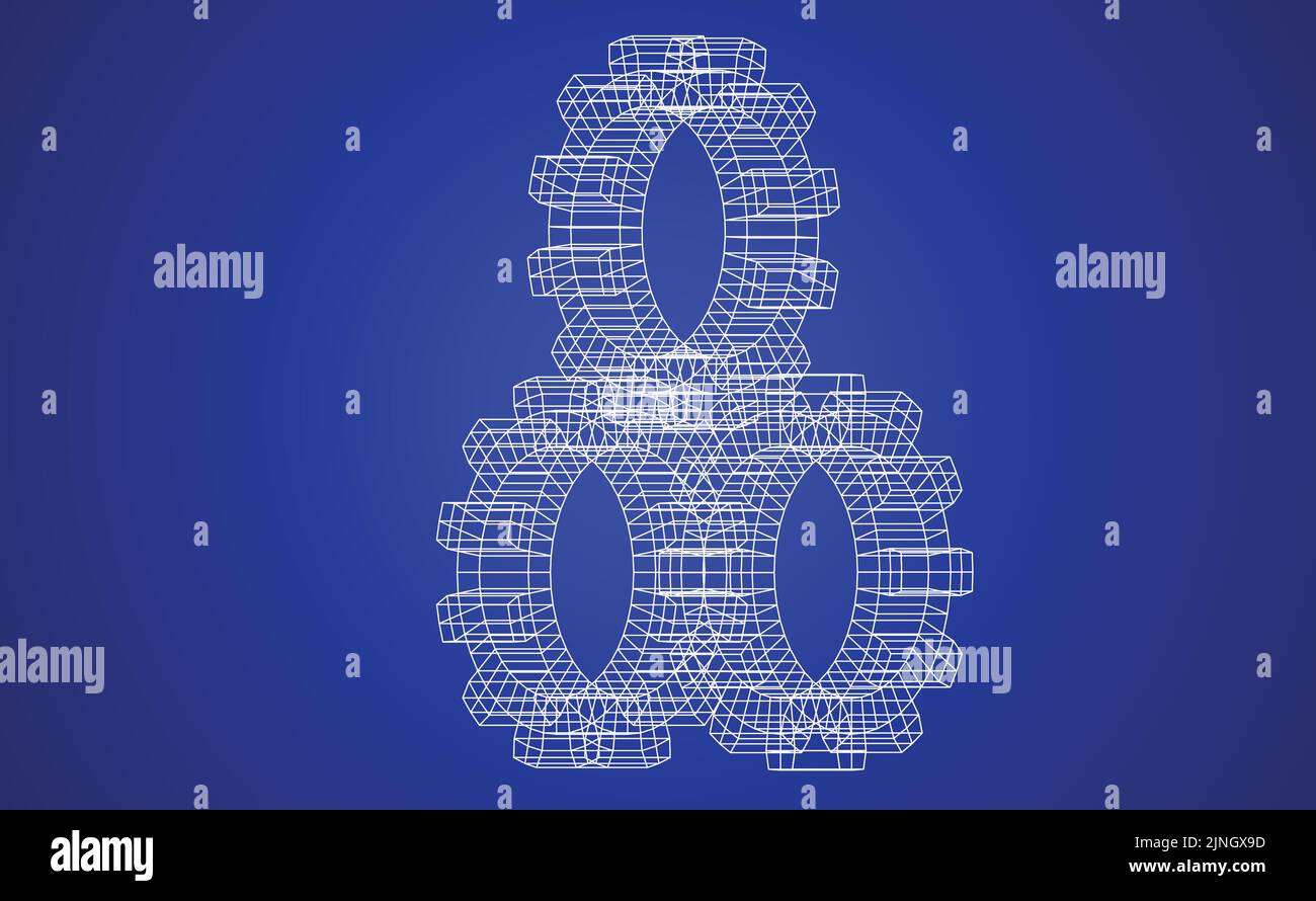 Vector illustration of gears line art on blue background representing a ...