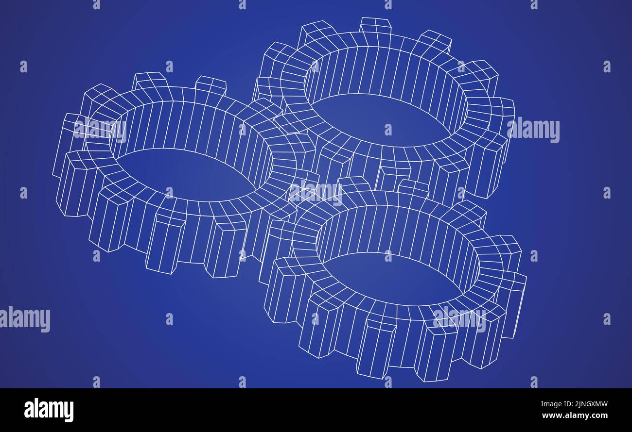 Vector illustration of gears line art on blue background representing a ...