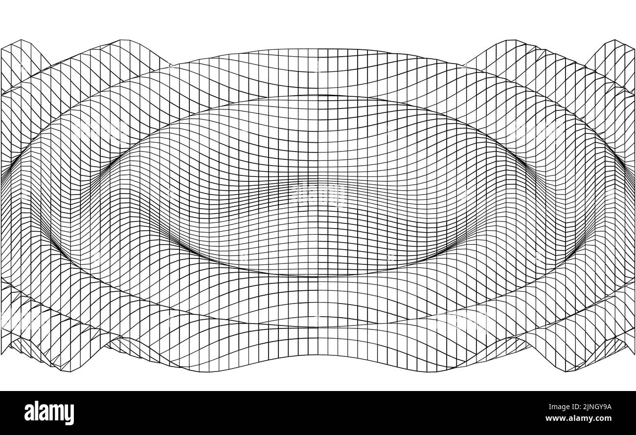 Vector illustration of a three dimensional sine wave function with wire mesh Stock Vector