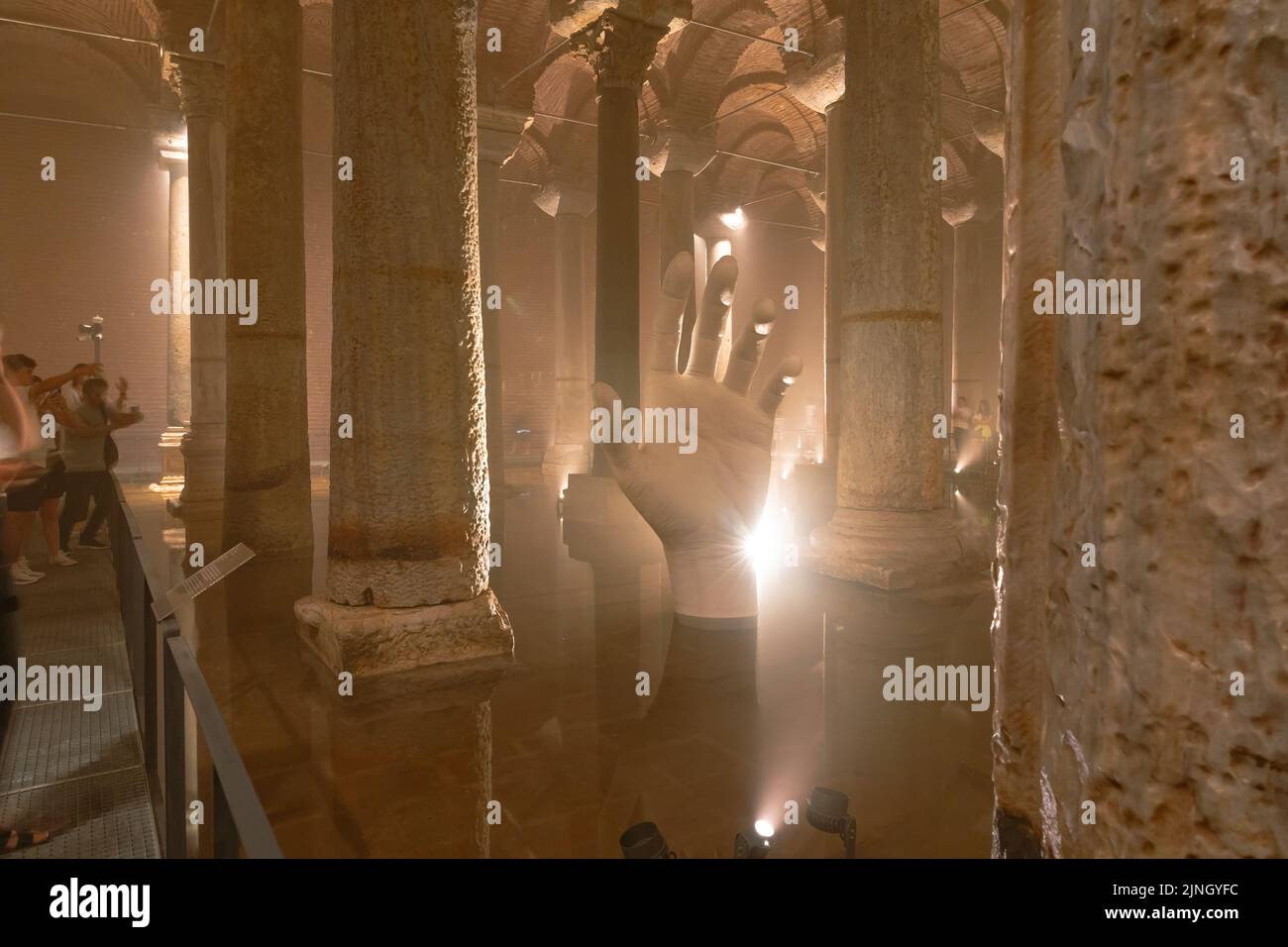 Travel to Istanbul background photo. The Basilica Cistern or Yerebatan Sarnici. Noise and grain included. Selective focus. Istanbul Turkey - 8.3.2022 Stock Photo