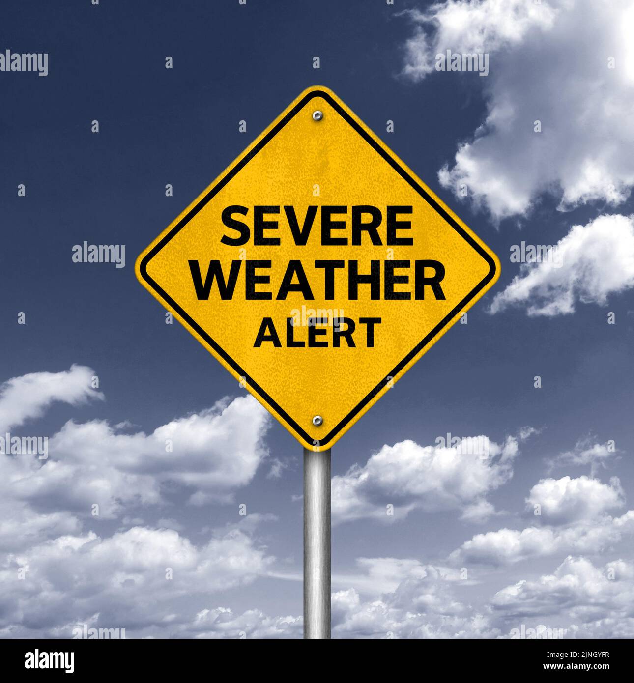 Severe Weather Alert - road sign warning Stock Photo
