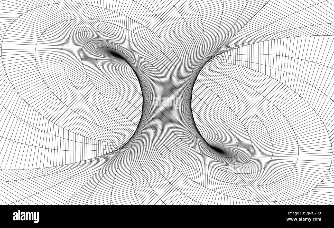 Vector illustration of a twitsted torus with wireframe. The structure resembles to the interior of a modern fusion generator with magnetic fields Stock Vector