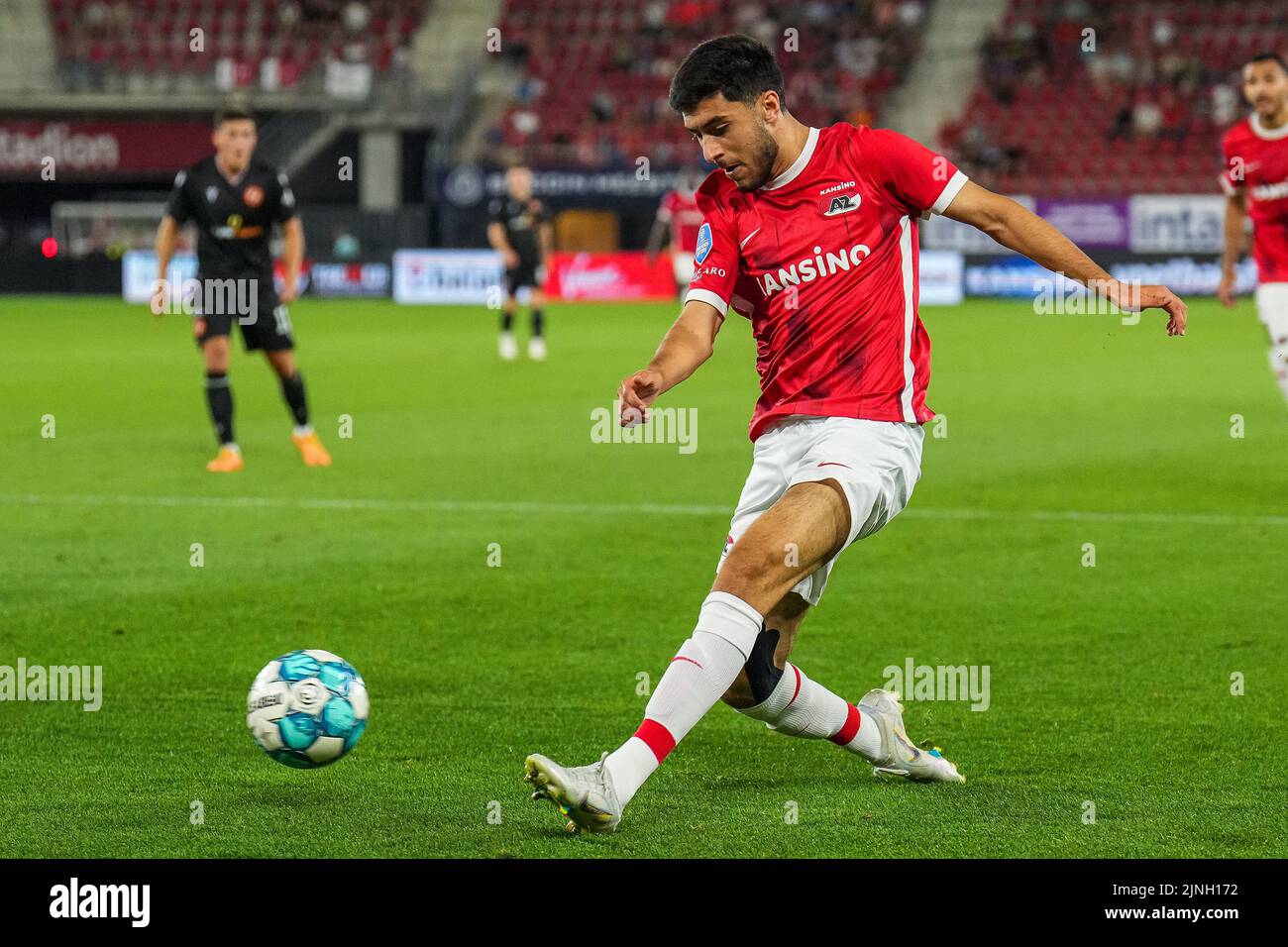 ALKMAAR - Yusuf Barasi of AZ Alkmaar during the UEFA Conference League third qualifying round match between AZ Alkmaar and Dundee United FC at the AFAS stadium on August 11, 2022 in Alkmaar, Netherlands. ANP ED OF THE POL Stock Photo