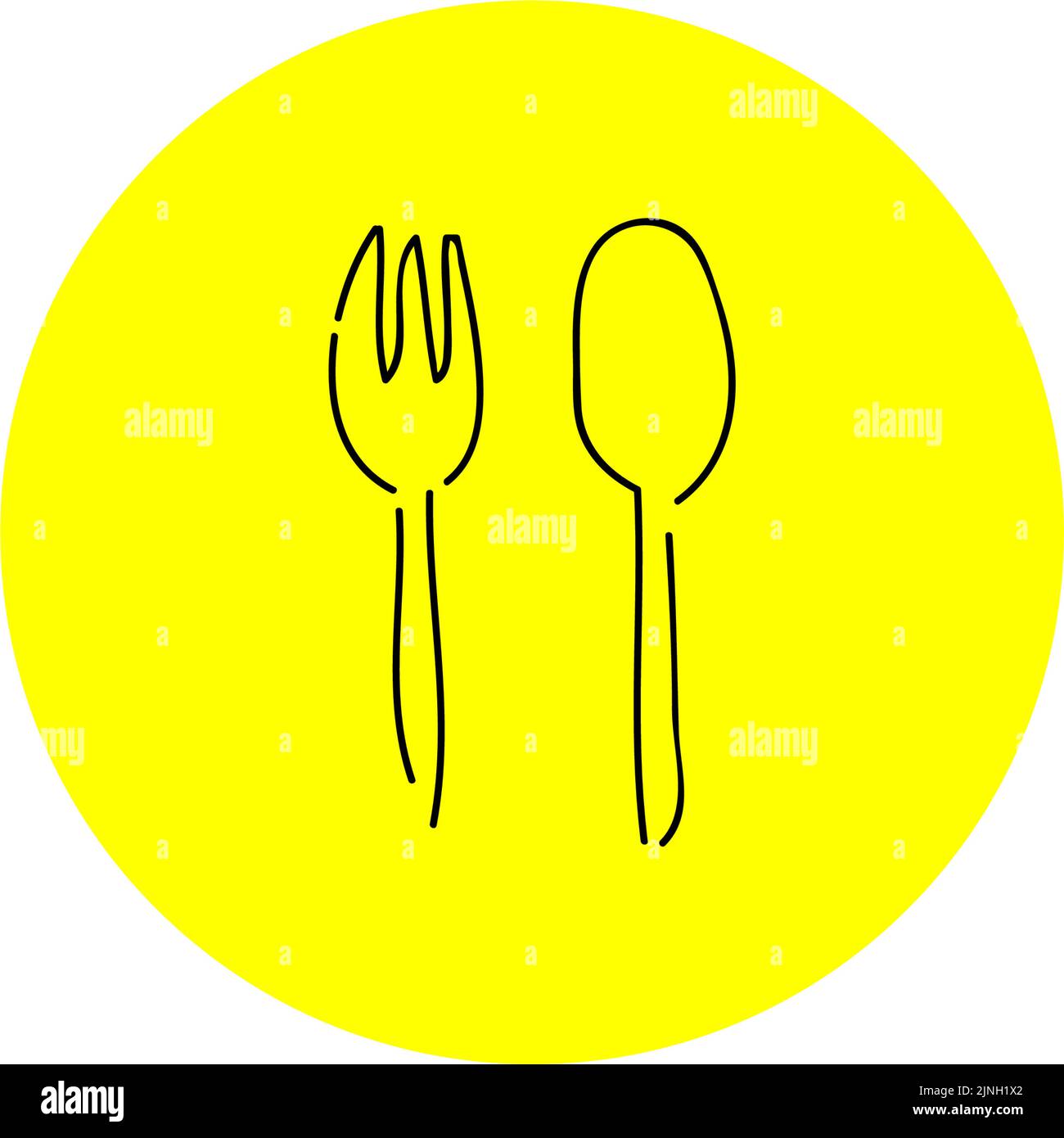 Handwritten simple icon illustration fork and spoon Stock Vector Image