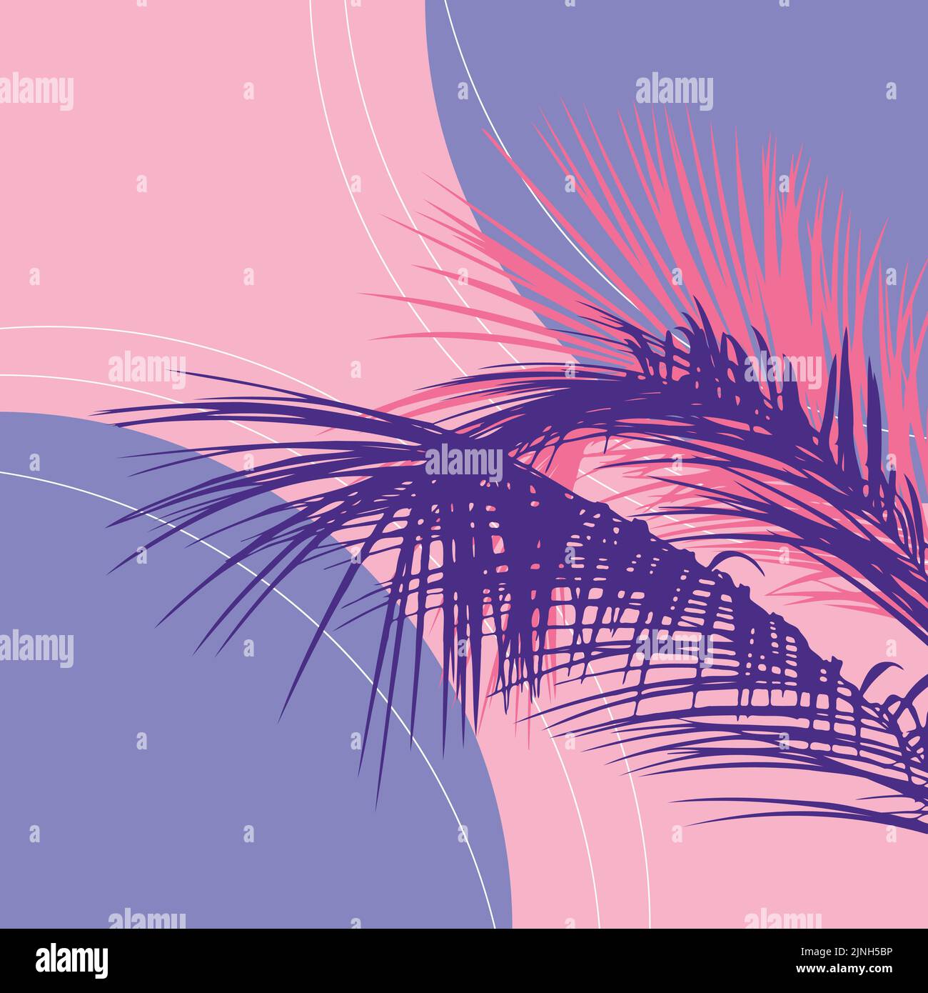 Detailed palm tree tops silhouettes and colorful geometric shapes ...