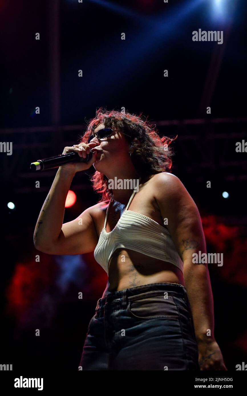 Alghero, Italy. 10th Aug, 2022. Madame during Madame e Chiello in Tour - Estate 2022, Italian singer Music Concert in Alghero, Italy, August 10 2022 Credit: Independent Photo Agency/Alamy Live News Stock Photo