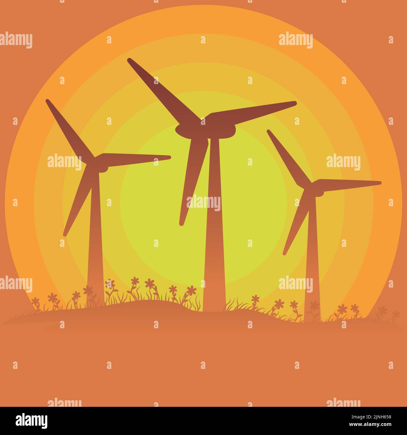 Alternative Energy Generators Wind Turbines And Grass Silhouette At alternative-energy-generators-wind-turbines-and-grass-silhouette-at