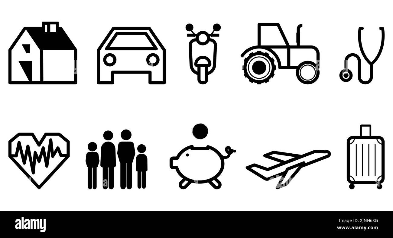 Insurance icon set. Modern Outline style. vector illustration Stock Vector