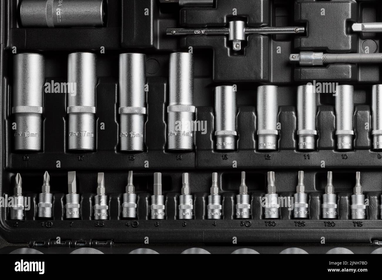 A large set of tools in a black box close-up Stock Photo