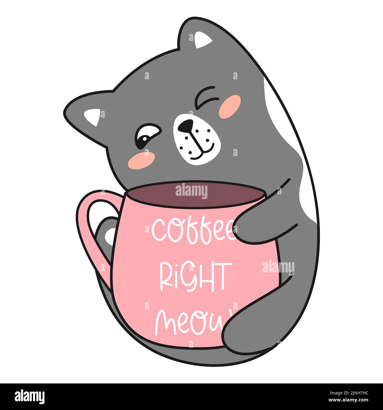 Cute kawaii cat holds pink mug Stock Vector Image & Art - Alamy