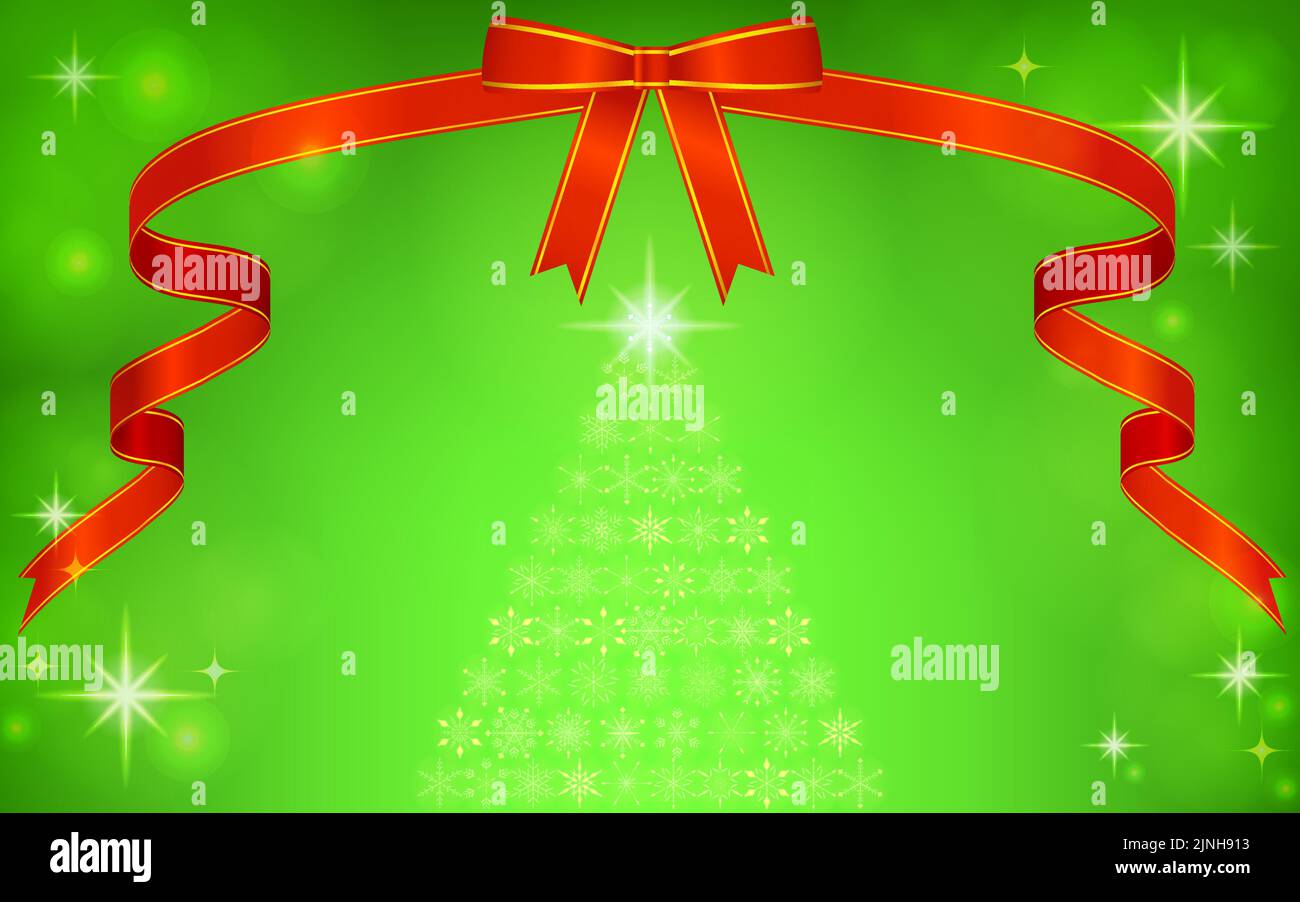 Illustration of Christmas tree with ribbon and snowflakes Stock Vector ...
