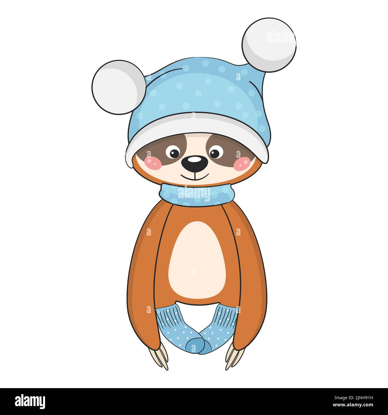 Cute baby sloth in hat and socks. Stock Vector