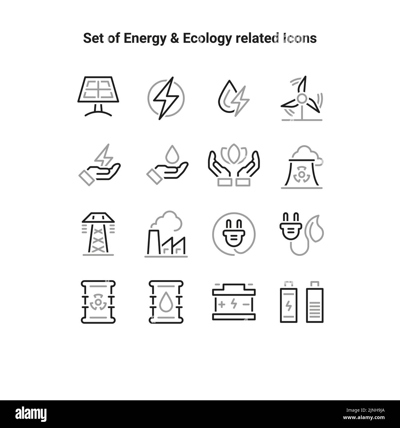 Set of green energy thin line icons. Icons for renewable energy, green ...