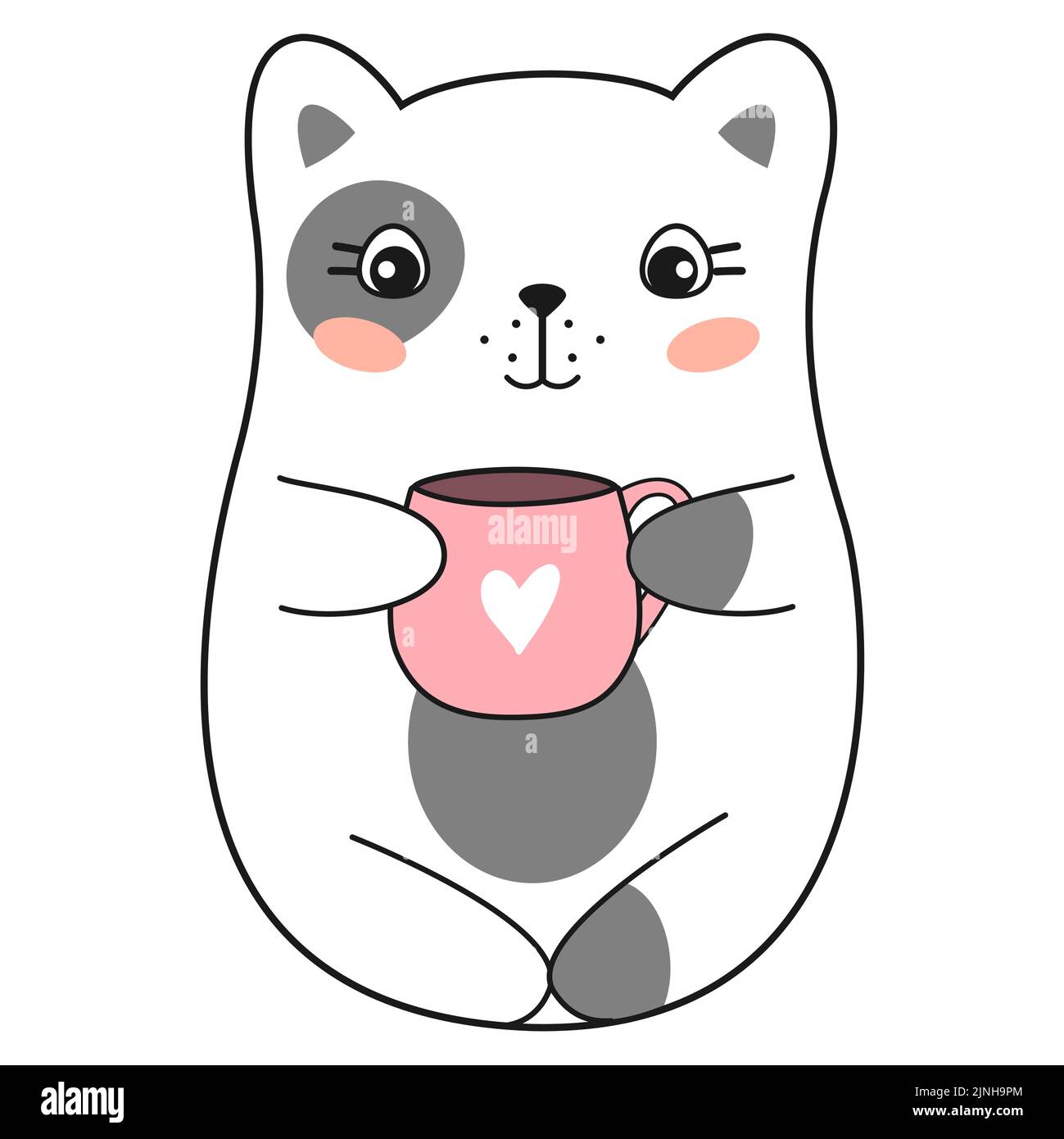 Cute kawaii cat with pink mug Stock Vector Image & Art - Alamy