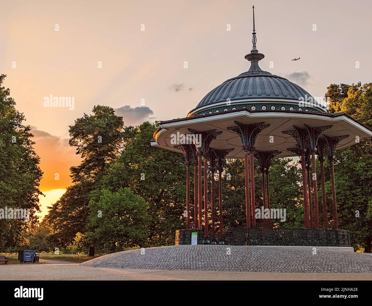 A beautiful view of dome of the Victorian Bandstand in Clapham Common Park in London Stock Photo