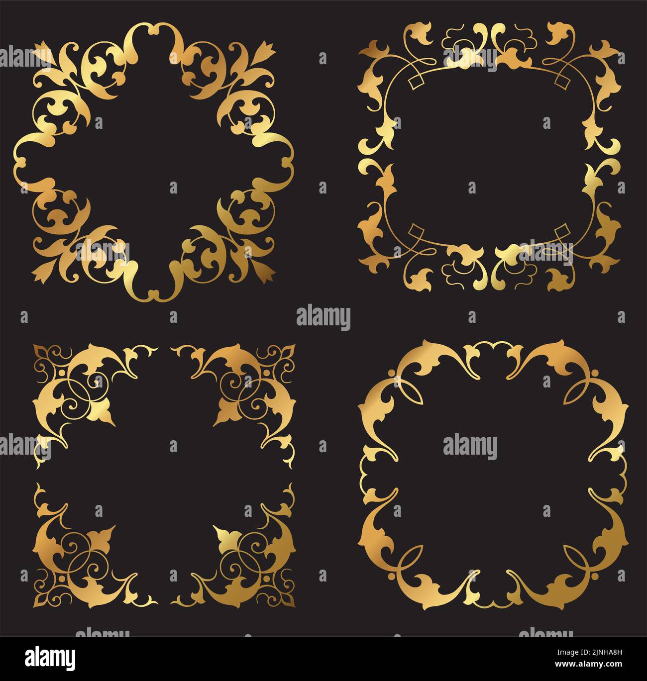 A set of vintage gold vector floral decorative frames and borders Stock ...