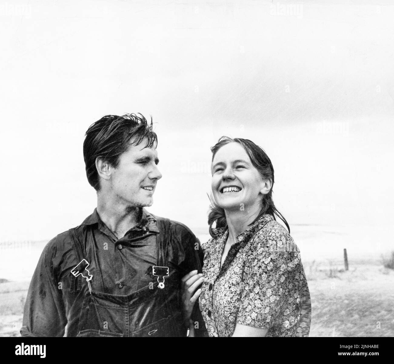 James B. Douglas, Frances Hyland, on-set of the Canadian Film, 'Drylanders', Columbia Pictures, 1963 Stock Photo