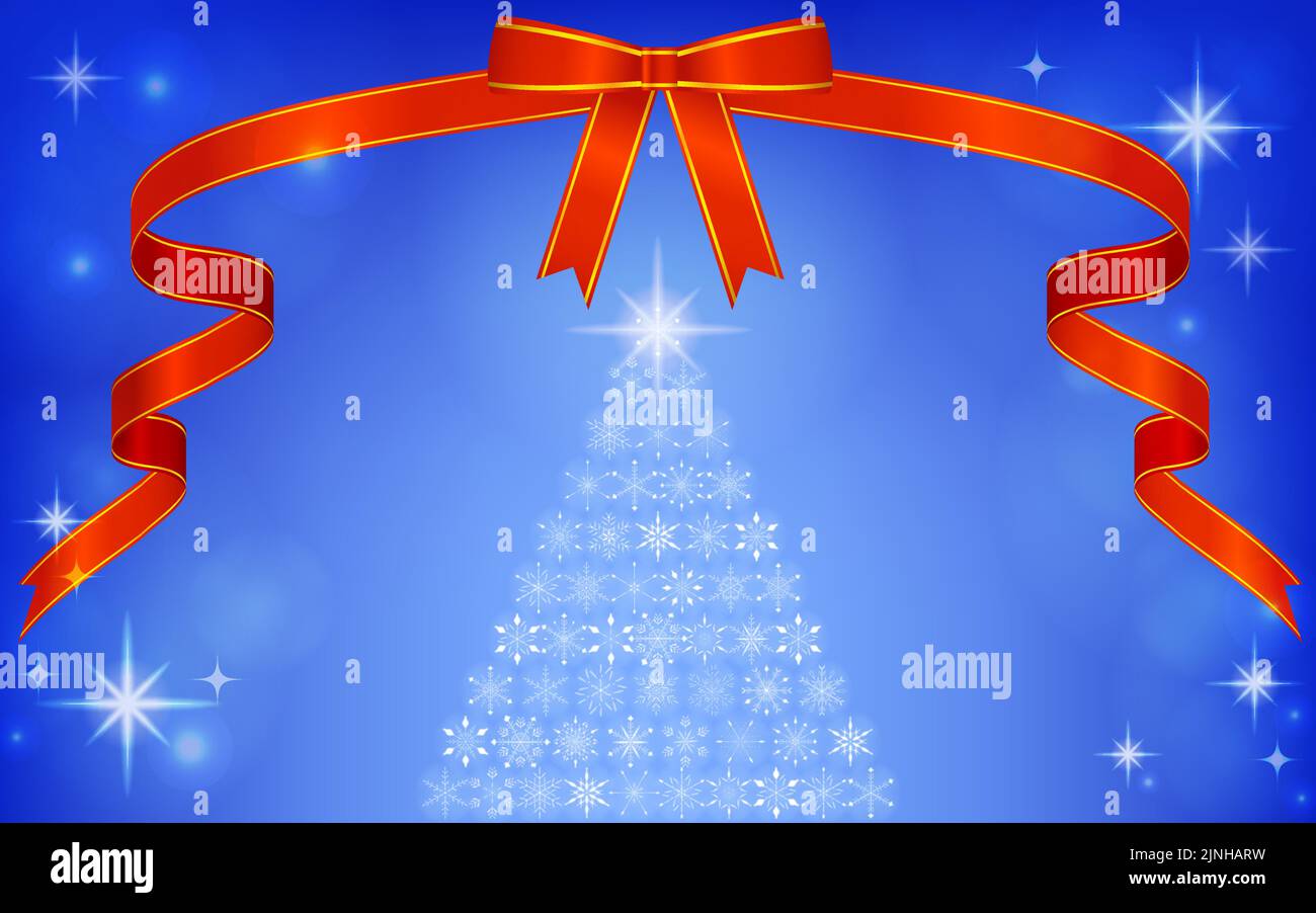Illustration of Christmas tree with ribbon and snowflakes Stock Vector ...
