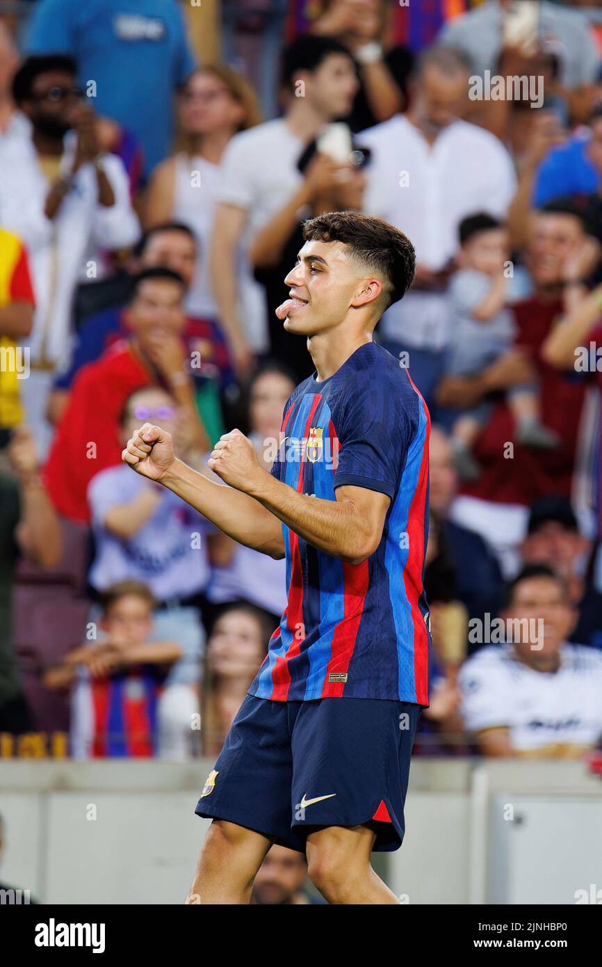 BARCELONA - AUG 7: Pedri in action during the Joan Gamper Throphy match between FC Barcelona and Pumas at the Camp Nou Stadium on August 7, 2022 in Ba Stock Photo