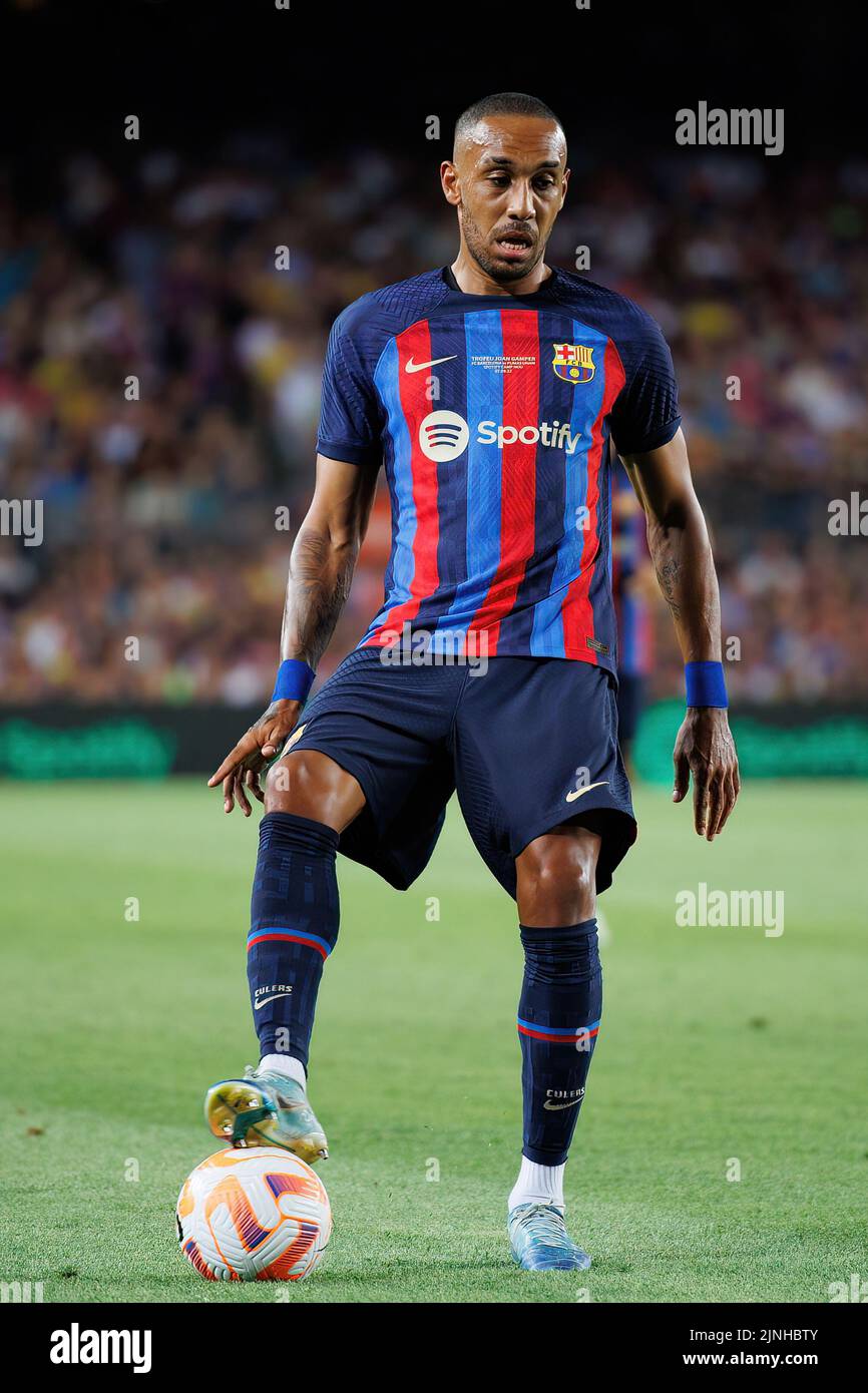 BARCELONA - AUG 7: Aubameyang in action during the Joan Gamper Throphy match between FC Barcelona and Pumas at the Camp Nou Stadium on August 7, 2022 Stock Photo