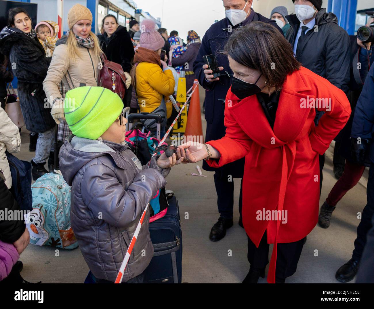 Annalena Baerbock (Alliance 90/The Greens), Federal Foreign Minister, visits the Palanca border crossing between Ukraine and Moldova and talks to refugees. On her trip, BM Baerbock visits Bosnia and Herzegovina, Kosovo, Serbia and the Republic of Moldova. 03/12/2022 Stock Photo