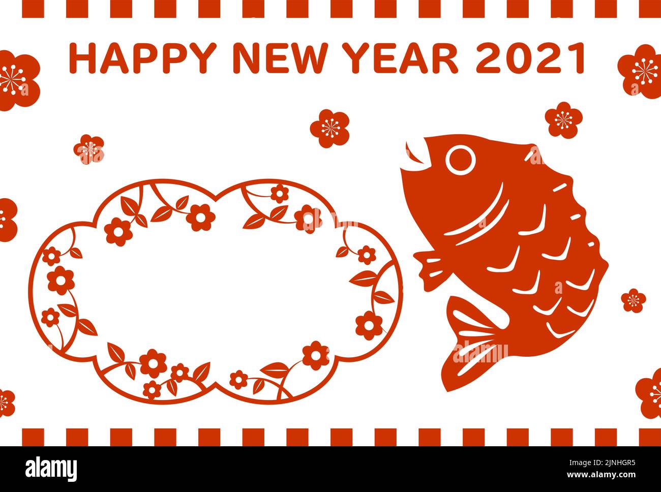 2021 New Year's card simple snapper photo frame Stock Vector