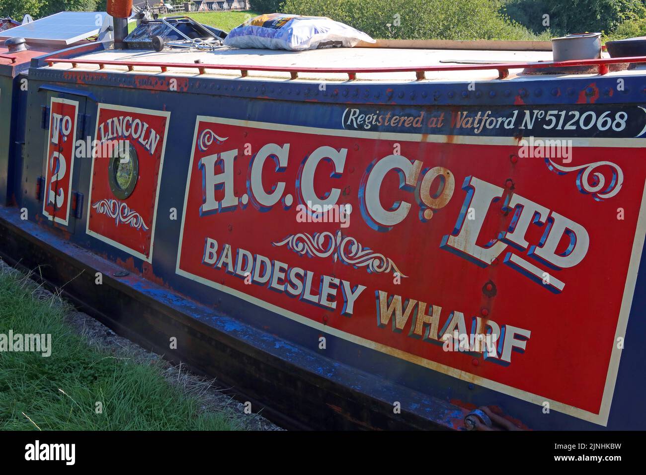 Lincoln No2 HCC Co Ltd Baddesley Wharf barge at Nantwich Marina, Basin End, Chester Road, Nantwich, Cheshire, England, CW5 8LB Stock Photo