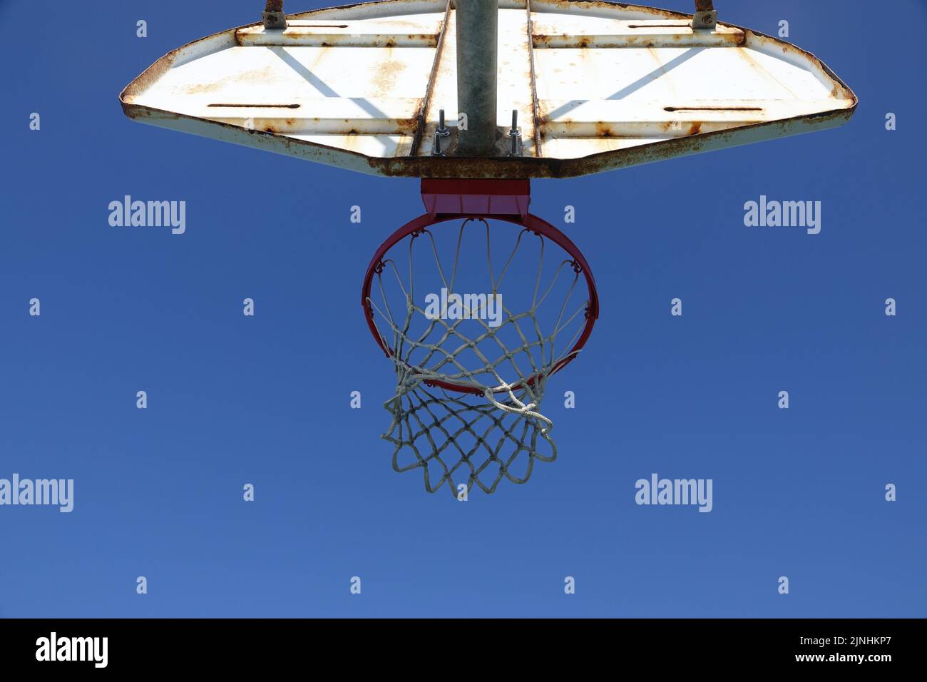 basketball backboard and hoop as seen from below Stock Photo Alamy