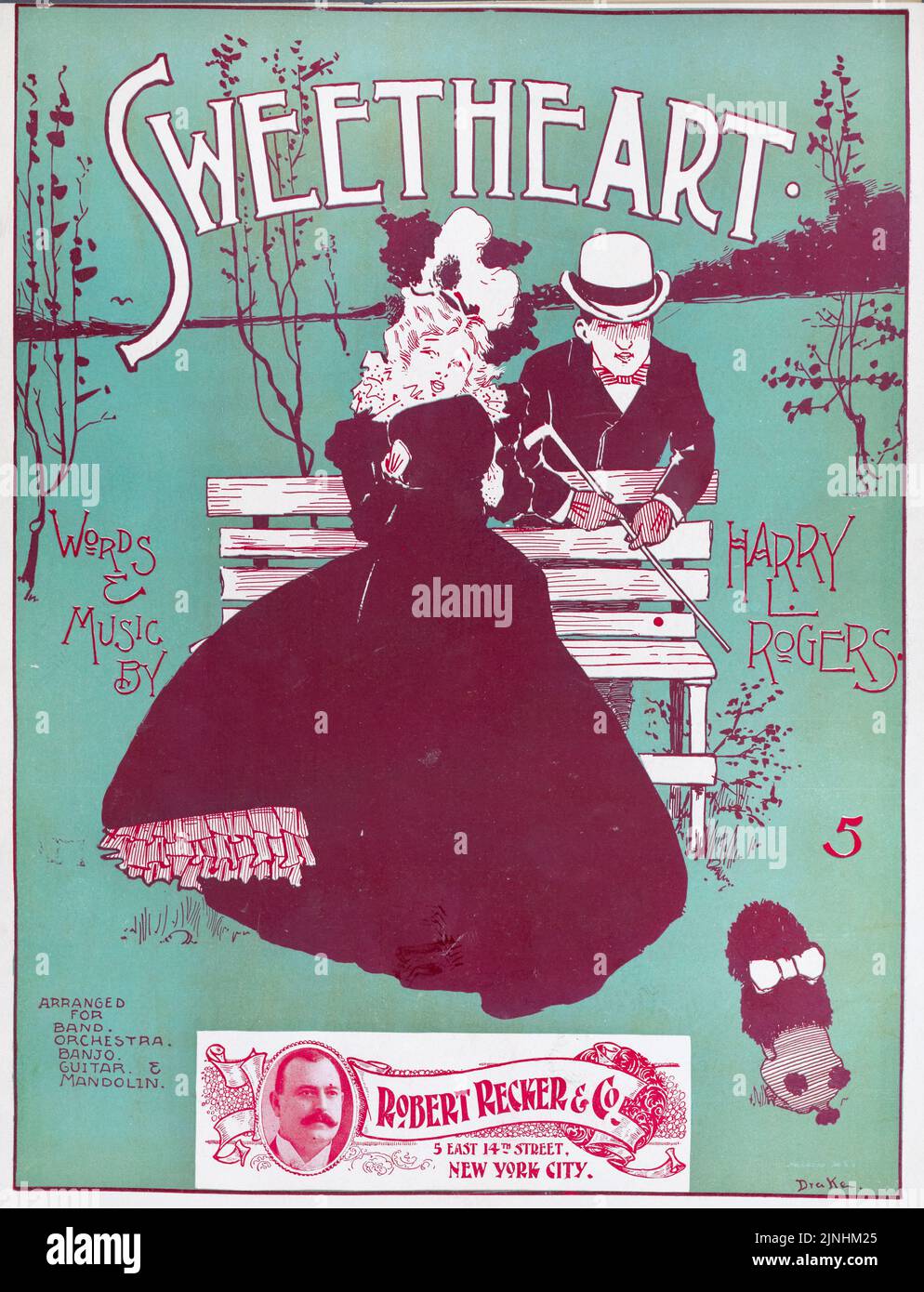 Sweetheart (1899) Words and Music by Harry L. Rogers, Published by Robert Recker and Company. Sheet music cover. Illustration by Drake Stock Photo