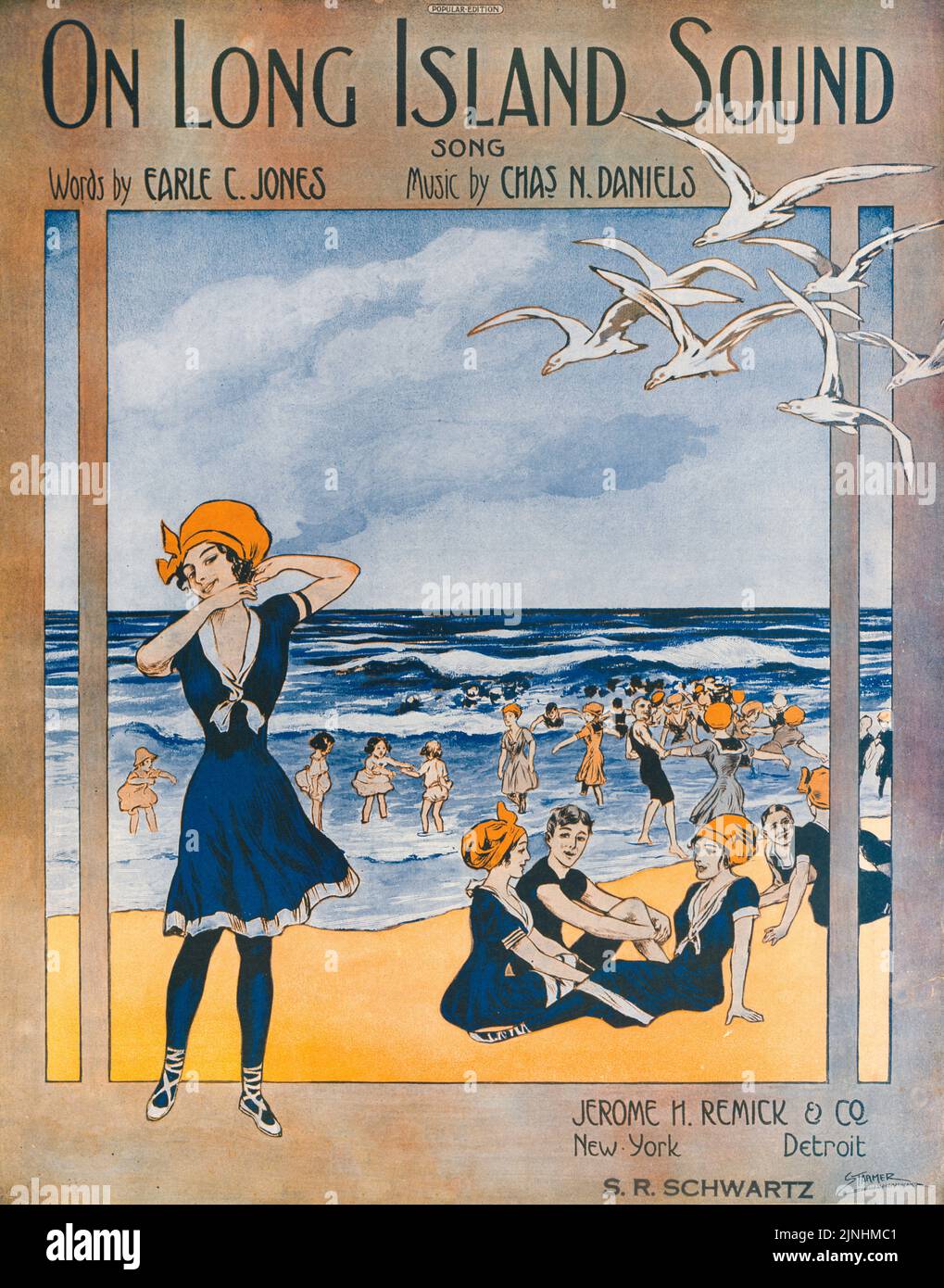 On Long Island Sound (1912) Words by Earle C. Jones, Music by Charles N. Daniels, Published by Jerome H. Remick and Company. Sheet music cover. Illustration by Starmer Stock Photo