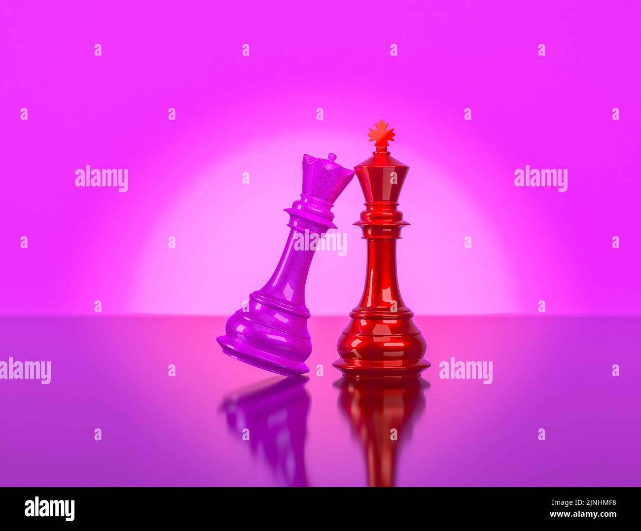 The chess king and queen stand side by side looking at a new future, the concept of love and compassion. 3d illustrations Stock Photo