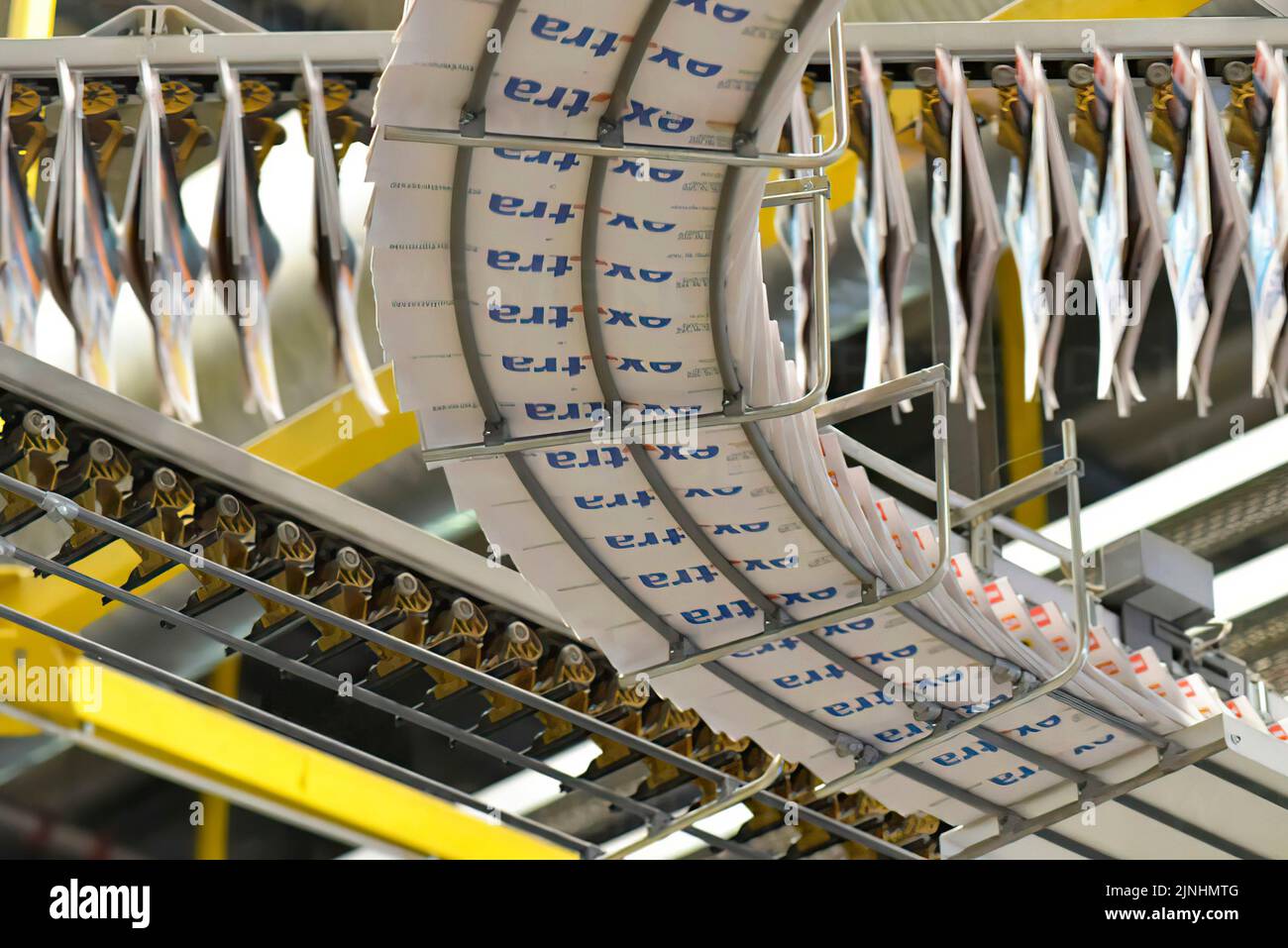 Machines for transport, conveyor belt in a printing shop Stock Photo