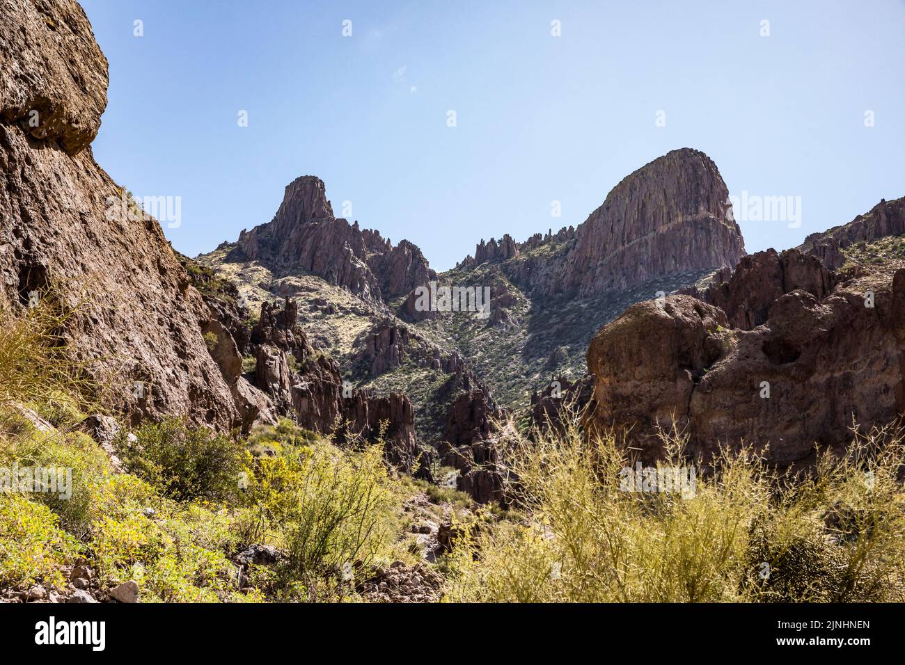 Steep rock formations in Siphon Draw, Lost Dutchman State Park, Arizona, USA. Stock Photo