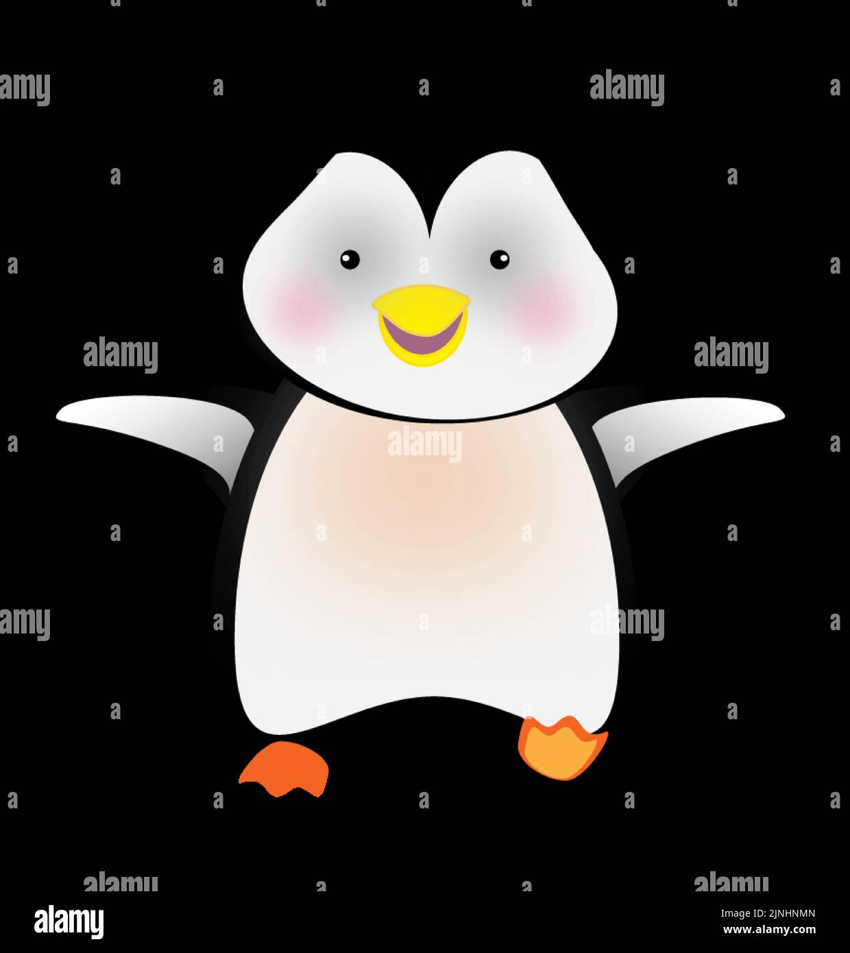 A cute penguin with a happy facial expression isolated on a dark background Stock Vector