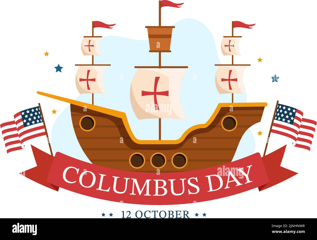 Happy Columbus Day National Holiday Hand Drawn Cartoon Illustration