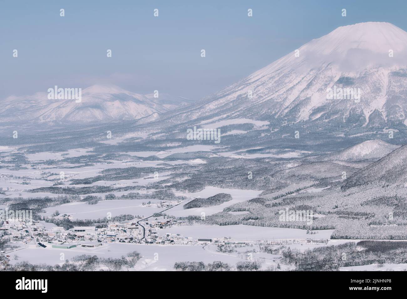 Mt Yotei and Rusutsu village Hokkaido Stock Photo