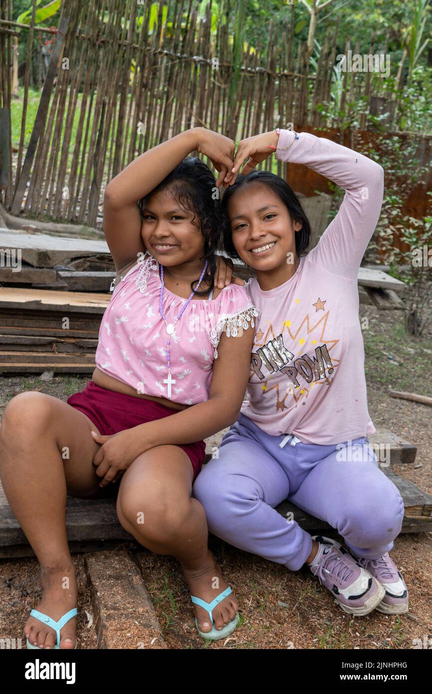 Two Girls of Barrio Florido in the Peruvian Amazon make a spontaneous ...